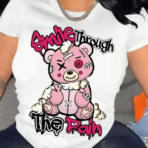 Casual Stylish - Perfect for Spring & Summer Fashion Teddy Bear Print Womens T-Shirt - Soft Crew Neck Short Sleeve